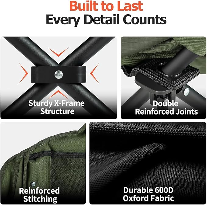 Overmont Oversized Camping Chair for Adults - 400lbs Support Heavy Duty Padded Folding Chair with Cooling Bag Cup Holder Side Pocket Carry Bag - Comfortable Portable for Outdoor Garden Sports Beach