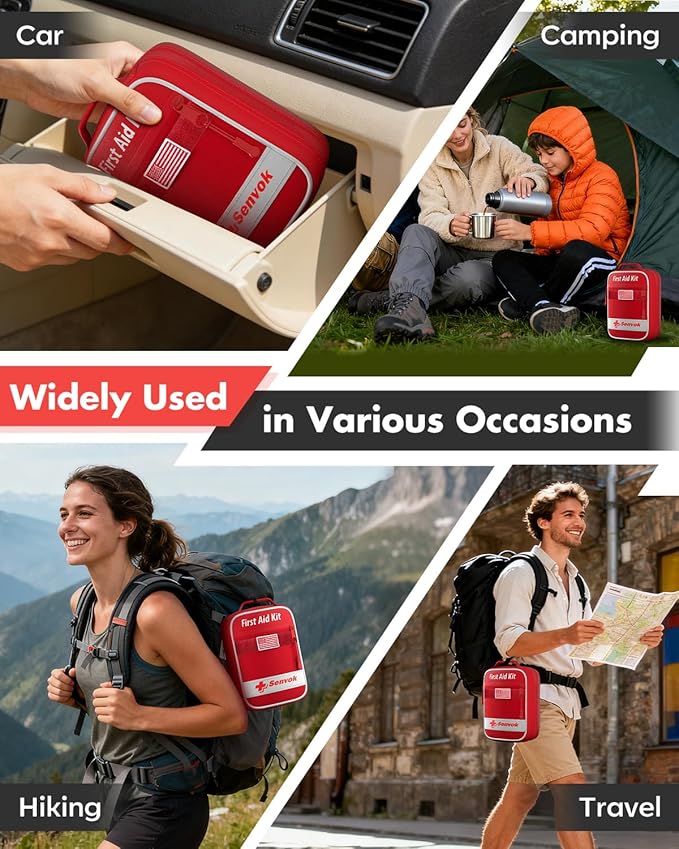 Senvok 121 Pcs First Aid Kit for Car, Home & Travel - Emergency Survival Kit with Zip Stitch Wound Closure and Molle Pack Pockets - Ideal for Camping, Hiking, Outdoor Adventures