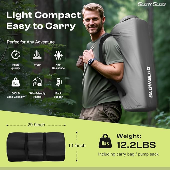 Self-Inflating Sleeping Pad with Portable Electric Air Pump, 4in Thick Memory Foam Camping Mattress for Tent Cot & Car Travel, Fast Inflate & Deflate Camping Pad, Black