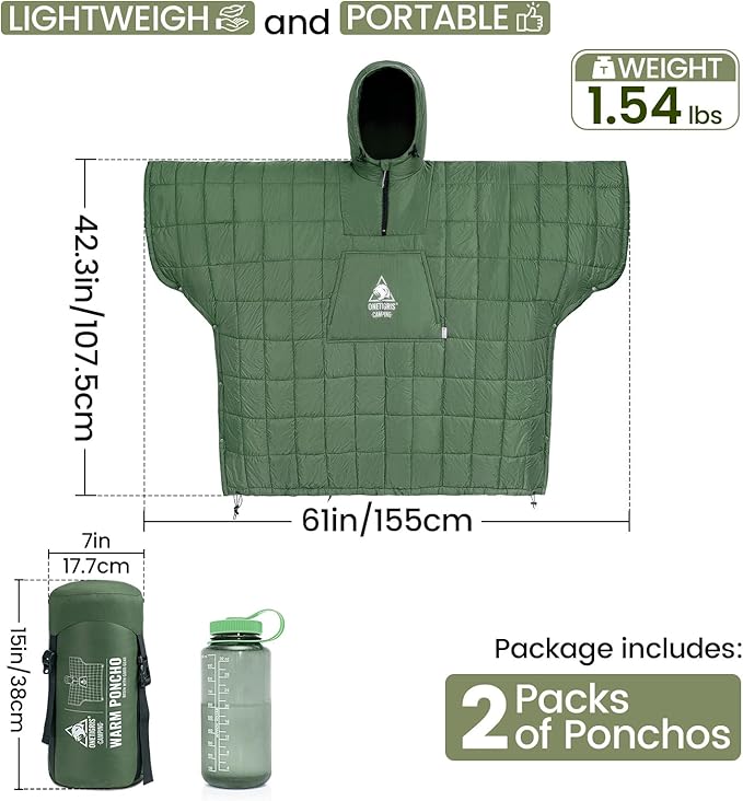 ONETIGRIS Camping Blanket with with Recycled Synthetic Insulation,Wearable Hoodie Blanket | Ultralight Water-Resistant Warm Camping Blanket for Outdoor, Hiking, Stadium