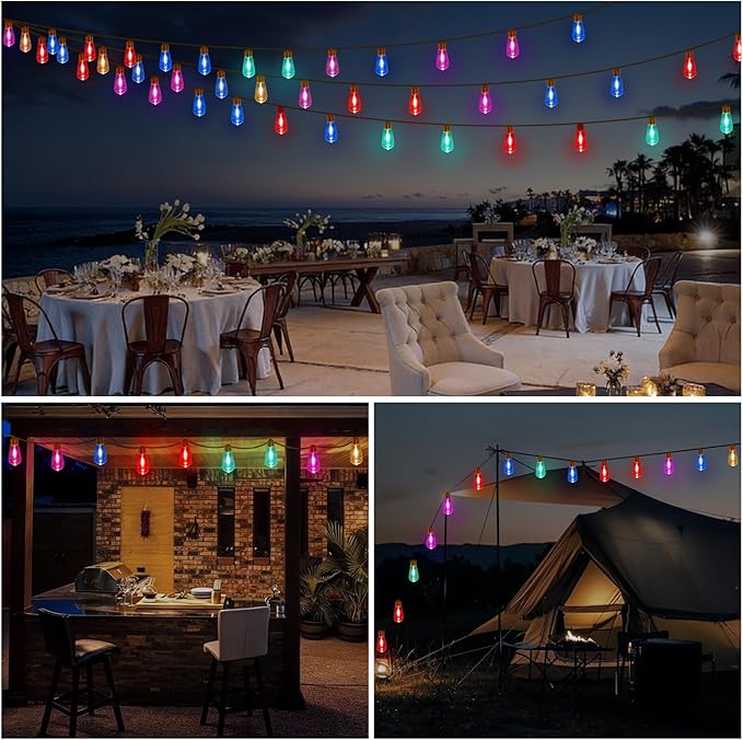 (New) Outdoor String Lights, LED Patio Lights, 24FT Waterproof Shatterproof Fairy Lights, 8 Modes Colorful Hemp Rope String Lights for Garden, Yard, Party, Christmas Decor