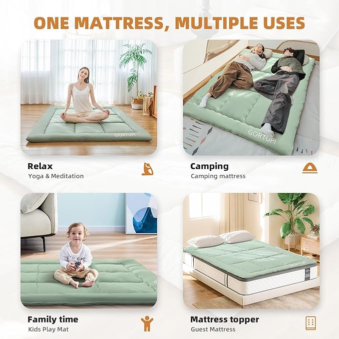Size Full Japanese Floor Futon Foldable Futon Mattress for Floor Tatami Mattress Portable Rollaway Bed for Guest Playmat for Kids Tatami Sleeping Pad Japanese Mattress for Adults Green A