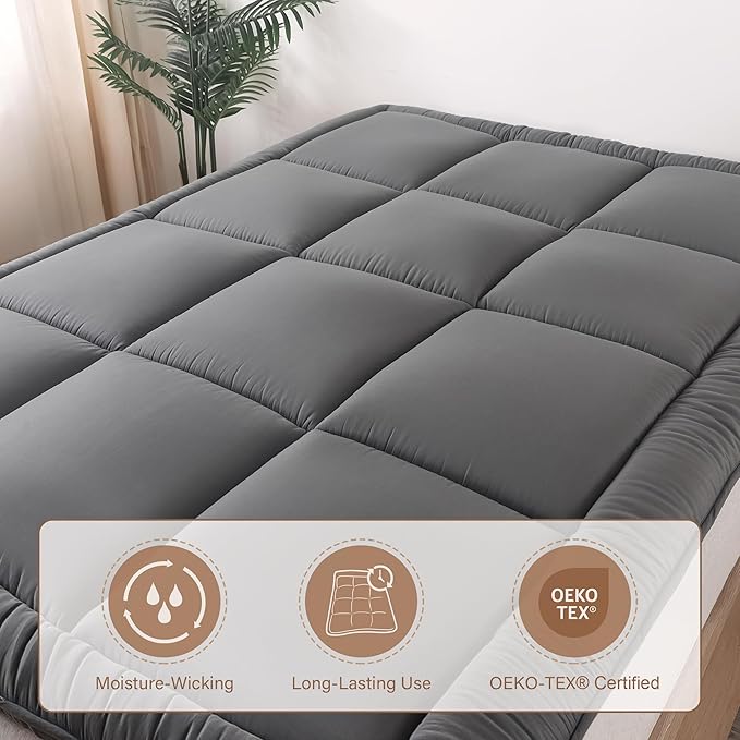 WhatsBedding Japanese Floor Mattress Futon Mattress 3" Grey Tatami Mat Shredded Memory Foam Filled Sleeping Pad, Foldable & Portable Roll Up Lounger Camping Bed,39"x 80" Twin Size