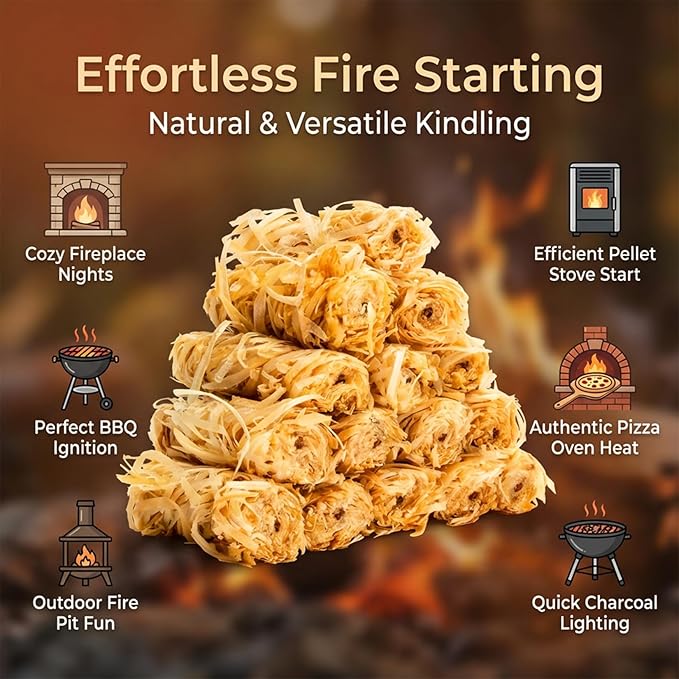 MAQIHAN 15PCS Quick Ignite Fire Starter - Fire Starter Rolls for BBQ Fireplace, Charcoal Starter for Indoor and Outdoor Use, Easily Light, Wax Wood Roll for Campfire, Chimney, Grill, Camping, Survival