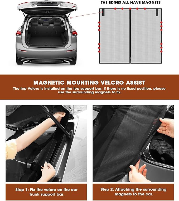 ANZOME Car Tailgate Mesh Screen for SUV Camping, 59x71 Inches Magnetic Car Trunk Mosquito Net for Ventilation and Bug Protection to Camping, Road Trips, Fishing, and More