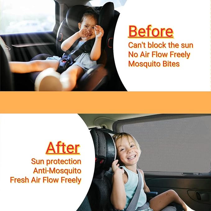 2Pack Car Window Mesh Screen 20"x43", Elastic Breathable Mesh Window Screen Sunshades Fit for Most Cars SUVs