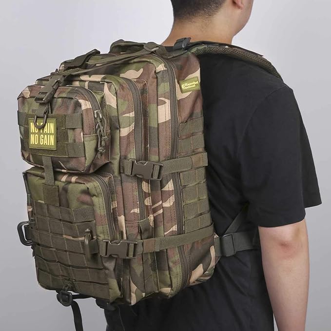 Hannibal Tactical MOLLE Assault Backpack, Tactical Backpack Military Army Camping Rucksack, 3-Day Pack Trip w/Patch, D-Rings, Woodland
