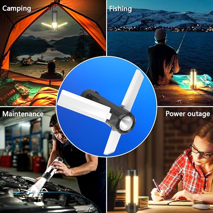 Otovoda Solar Camping Light, USB Rechargeable LED Camping Lantern with 7 Light Modes, Hook, Magnetic Base, Foldable Emergency Flashlight for Tent Hiking Hurricane Home Power Outages (3600mAh, Black)