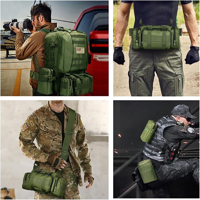 CVLIFE Tactical Backpack Military Army Rucksack 60L Large Assault Pack Detachable Molle Bag, Army Green