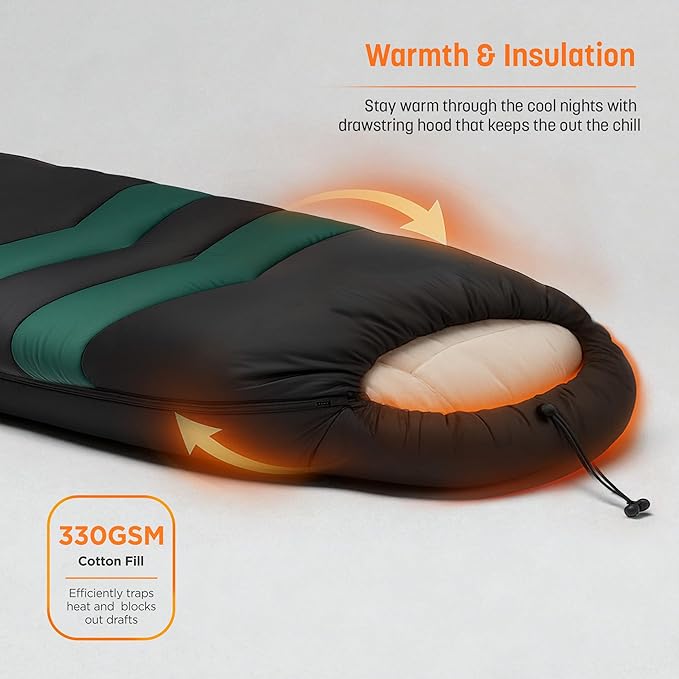 Sleeping Bag with Built-in Pad (AirPack Sleeper) - All-in-One Inflatable Sleeping Pad and Zip-Up Blanket for Camping with Built-in Foot Pump (Black/Green) 80"×30"