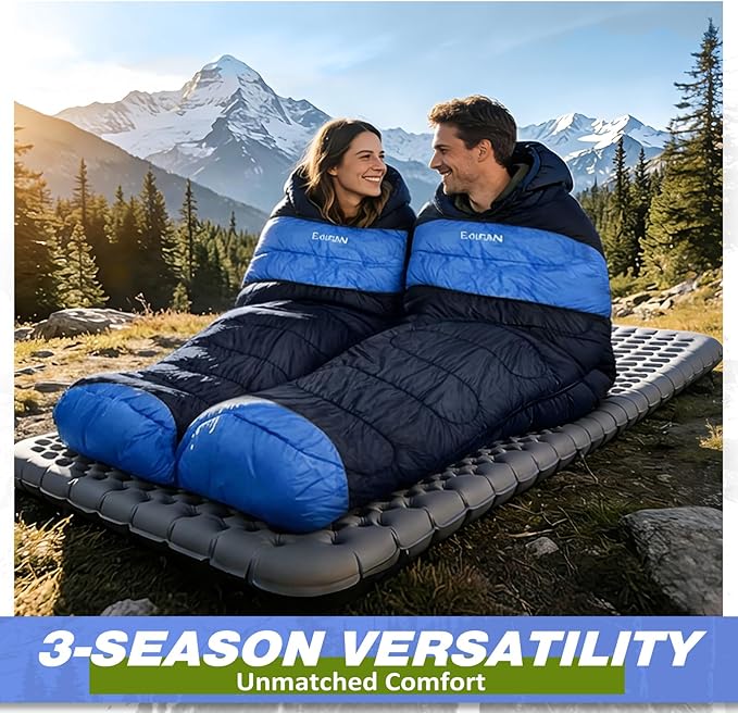 Lightweight Sleeping Bag for Adults, 3-Season Waterproof Backpacking Sleeping Bags with Compression Sack, Comfort Temp 50–68°F, Portable Camping Essential Gear for Travel, Hiking, Outdoor, Indoor
