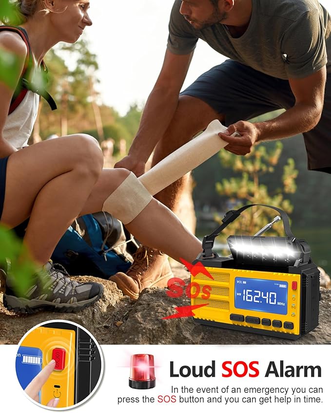 10000mAh Emergency Hand Crank Radio, AM/FM/NOAA Weather Alert, Solar Powered, 4 Charging Methods, 3-Mode Flashlight, Reading Lamp, SOS Alarm, Phone Charger, Orange