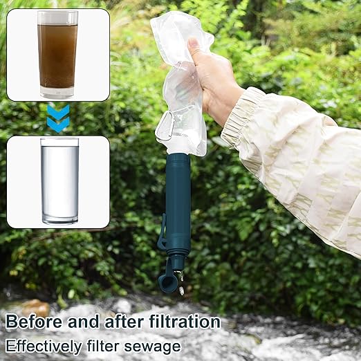 Upgrade Set of 5,Personal Water Filter Straw for Hiking, Camping, Travel,Water Straws to purify Water,Emergency Water Straw (Navy Blue)