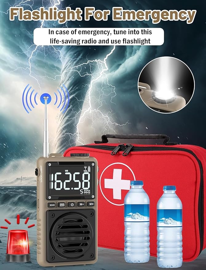 Digital AM FM Weather Band Radio 851mAh Rechargeable Portable Pocket Radio with Best Reception,Flashlight,LCD Screen, Back Clip,Stereo Earphone Jack, SOS Alarm,Sleep Timer for Jogging(Brown)
