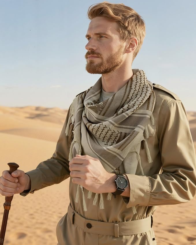 Aonal Military Shemagh Tactical Desert Scarf, 100% Cotton Keffiyeh Neck Head Scarf Wrap for Men Women