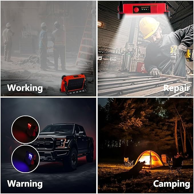 Vcwtty 120W LED Solar Work Light, 144 LED 10000LM Portable Flood Light with Stand, Orange 4 Modes Rechargeable, IP65 Waterproof Outdoor Working Light for Camping, Fishing, Car Repair & Mechanics (1)