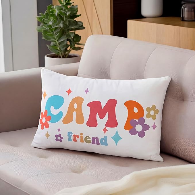 Beeveer Camp Friends Autograph Stuffed Pillow 15.7" Graduation Autograph Stuffed Pillow Summer Camp Signature Gifts Grad Party Sign in Decor for Travel Stuff Essentials(Sweet)