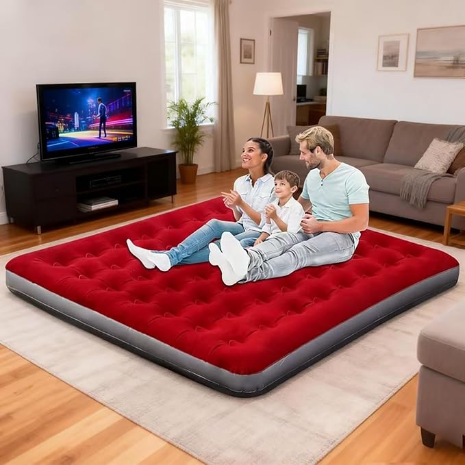 Onirii King Size Camping Air Mattress Bed with Air Pump,80"x 72"Thickened Portable Blow Up Inflatable Air Mattress,Travel Sleeping Bed Pad for Camping Home Hiking
