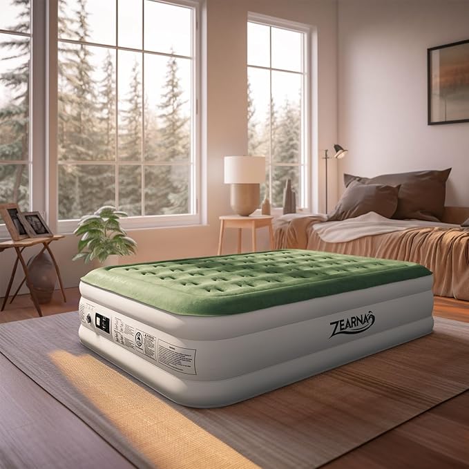 Zearna Air Mattress Queen with Built in Pump, Inflatable Mattress Blow Up Mattress 16 Raised Comfort,Upgraded Surface Portable Bed, Air Bed for Home, Guest, Camping, Colchone Inflable, 650 lbs