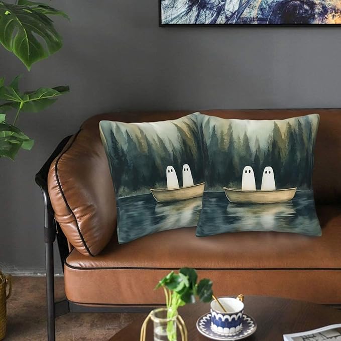 Forest Ghost Couple Throw Pillow Covers 18x18 inch Set of 2 Pillow Case Cushion Cover for Home Sofa Couch Living Room Car Decor