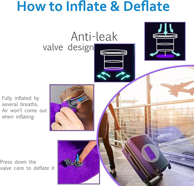 Inflatable Pillow for Camping Head Raised, Inflatable Wedge Pillow for Traveling Acid Reflux Sleeping, Blow Up Travel Pillow for Back Lumbar Support, Portable Backpacking Pillow for Hiking