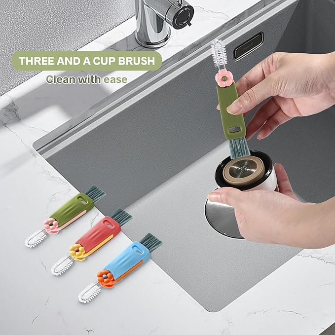 3 Pcs 3 in 1 Cup Lid Cleaning Brush, 2025 New Multifunctional Portable Straw Lid Cup Cleaner Brush Set, Tiny Bottle Cup Lid Brush Cleaner Brush, Efficient and Durable Brushes for Bottle Gap