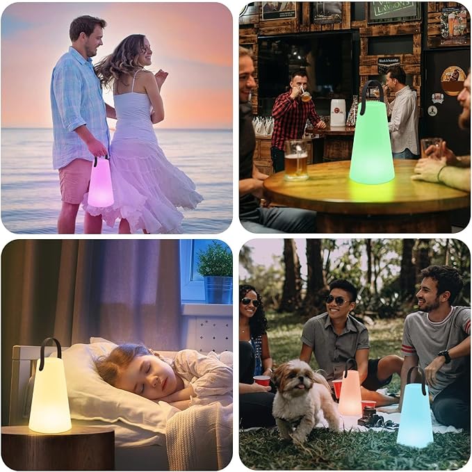 Outdoor Lanterns, GGII Rechargeable Camping Lantern with IP44 Waterproof, Battery Operated Outdoor Portable Cordless Table Lamp with RGB Lights for Patio Balcony Garden (TPU Handle)