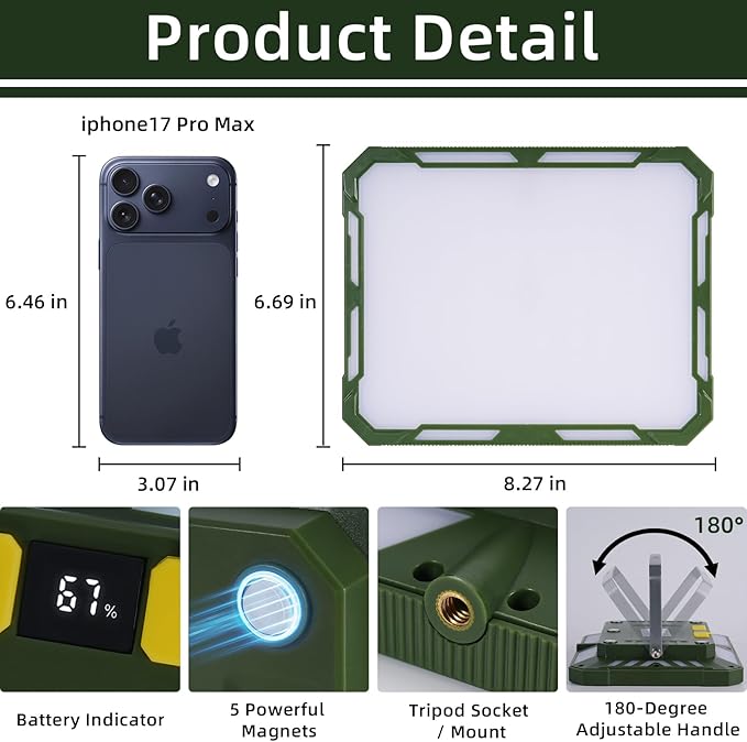 Camping Lantern Rechargeable Camping Lights 60W,3000LM, 6 Modes, Waterproof Camping Essentials with 5 Magnetic Bases, for Emergency, Power Outages, Tent, Hiking, Car Repair, Fishing