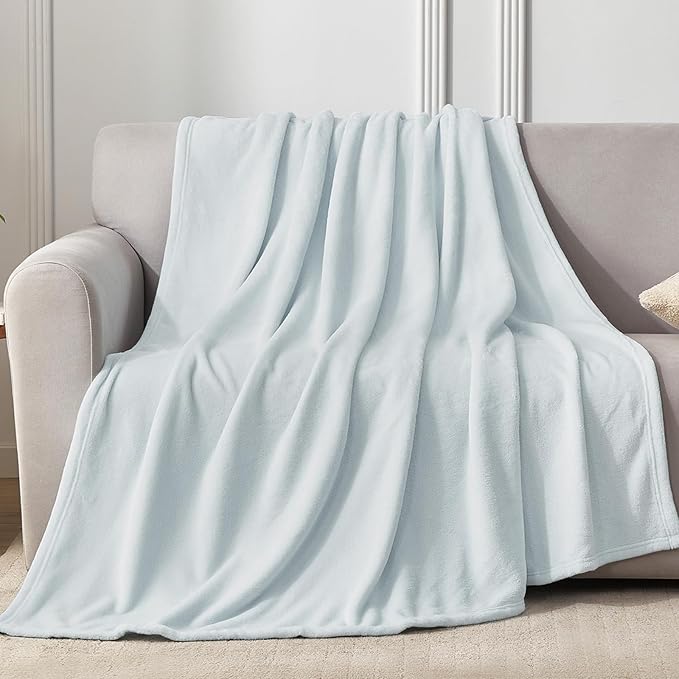 Hansleep Fleece Ice Blue King Blanket, Super Soft Flannel Fuzzy Plush Cozy Blanket for All Seasons, Ice Blue, King 90x108 Inches