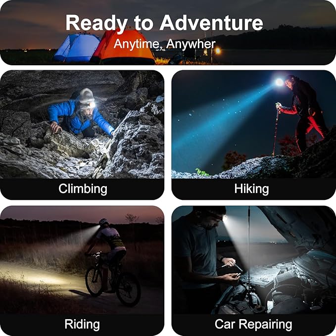 Led Headlamp Rechargeable, Super Bright Headlight Flashlight with Red Light, Motion Sensor Head Lights for Forehead, Waterproof Lightweight for Adults, Outdoors, Camping, Running