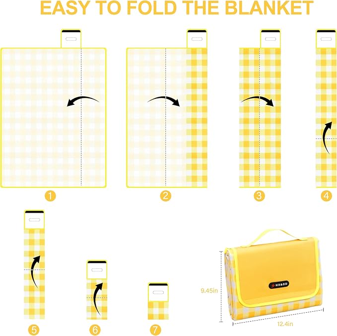 HX&OD Picnic Blanket Outdoor Extra Large Picnic Mat 80"X60" Camping Blanket Beach Blanket Foldable Waterproof Sand Mat Hiking Travel Family Concerts(Yellow)