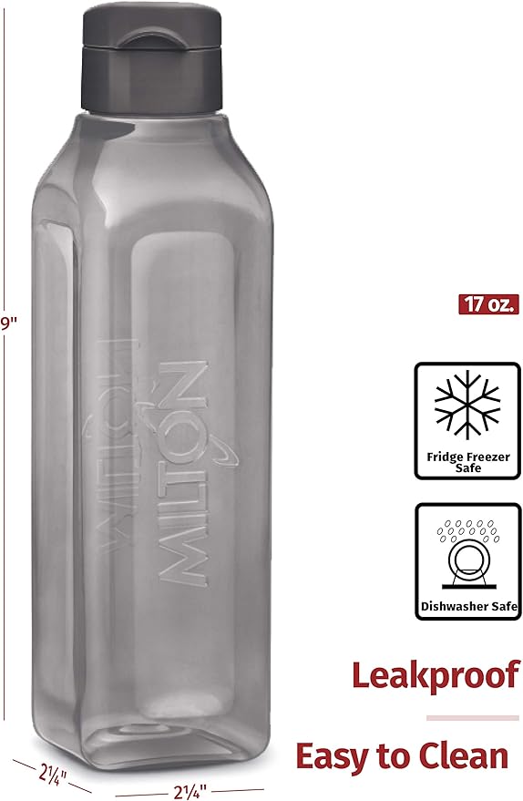 Sports Water Bottle Square Juice Box 144 Set 17 oz. Great for Juices Milk Smoothies Plastic Wide-Mouth Reusable Leak Proof Drink Bottle/Carton for School Bags Lunch Boxes Gym Flip Lid -BPA Free