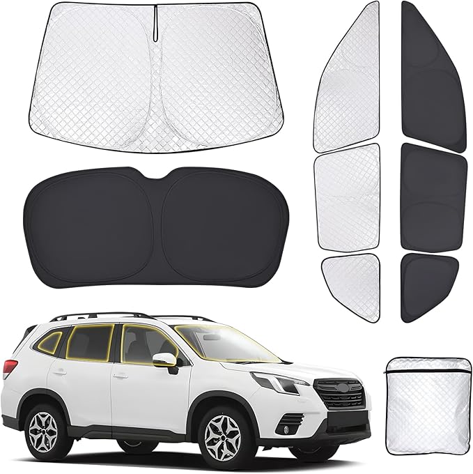ZATOTOO Car Window Shades Forester 2019-2024 Custom Sun Shades Full Set | Front Side Rear Triangle Window Covers | Total Blackout Privacy UV Protection | Heat Blocking for Camping Napping Long Parking