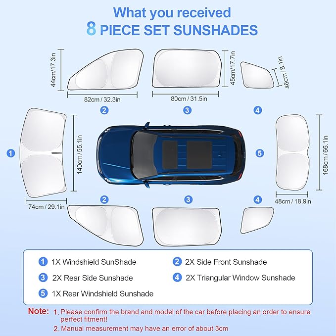 8pcs Car Window Shades for Kia Telluride 2020-2026 Accessories,Windshield Side Rear Full Sunshade,Sun Visor UV Blocking, Privacy Protection and Blackout for Camping Outdoor