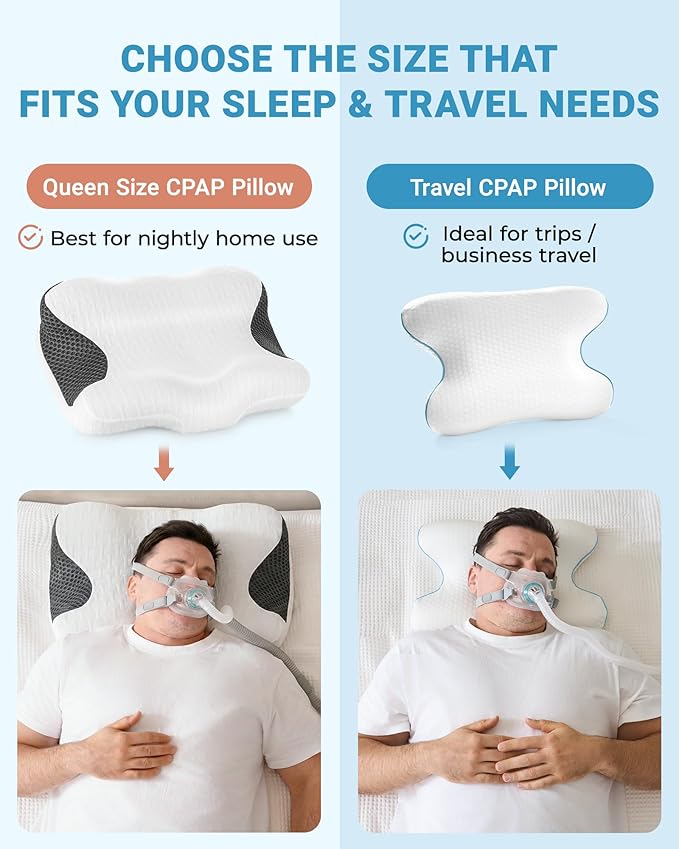 Elviros Portable CPAP Pillow for Side & Back Sleepers, Travel Sleep Apnea Pillow with Adjustable Height to Relieve Neck Pain, Reduce Mask Leaks & Pressure, Includes Travel Bag for Camping, Hotels