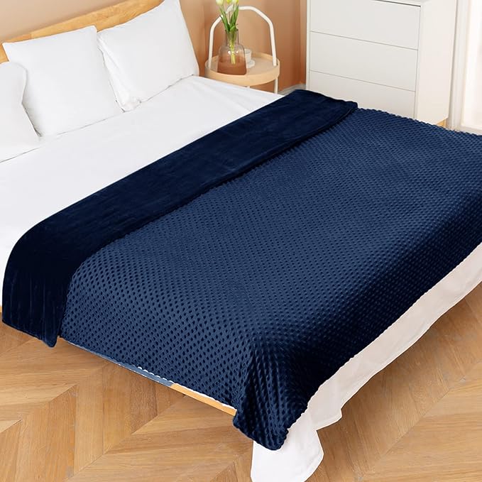 yescool Weighted Blanket with Cover for Adults (15 lbs, 48" x 72", Cobalt Blue) Heavy Blanket for Sleeping Perfect for 140-160 lbs, Twin Size Breathable Blanket with Premium Glass Bead