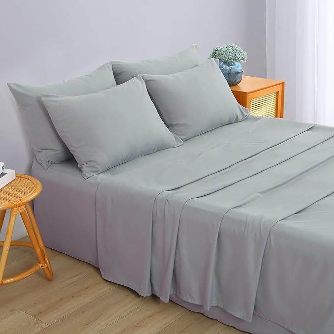 Air Mattress Sheet Set for 16-24 Inch Air Beds Full Size,Deep Pocket Fitted Sheet with Inflation Opening,Soft & Breathable, for Guests, Camping, RVs, Includes Pillowcase Flat Sheet Fitted Sheet,Gray