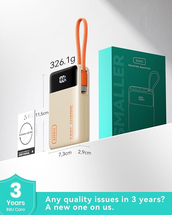 INIU 20000mAh Portable Charger, Small Power Bank, 45W PD Fast Charging Battery Pack, Fast Charging USB C in&Out Battery Pack, Travel Phone Charger for iPhone 17 16 15 Air Samsung S25 S24 Google, Beige