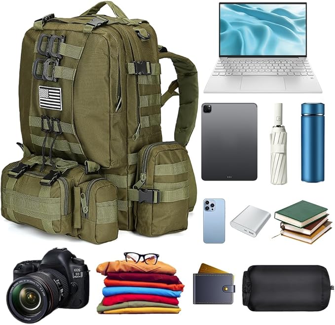 Large Military Tactical Backpack for Men, 40-50L Backpacks for Women, Bug out Bag Army 3 Days Pack Bags Rucksack with Molle System Green