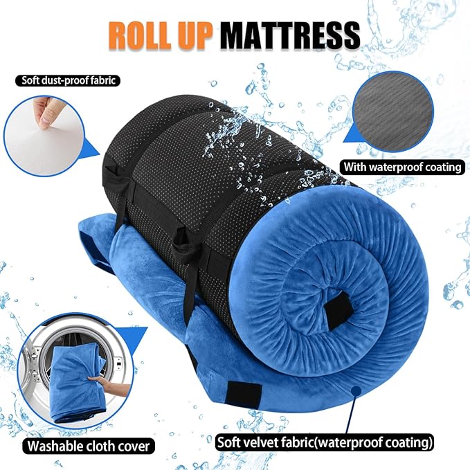 Aodisman Sleeping Pad,3-inch Thick Memory Foam Camping Mattress,Portable Roll-Up Mat for Car/Tent/Floor/Cot/Travel,Comfortable Pad for Guests Sleepover