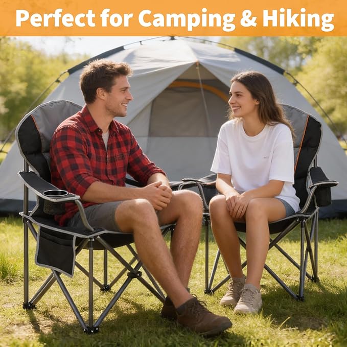 NEWBULIG Oversized Folding Camping Chairs for Adults, Heavy Duty Support 500 LBS, Portable Outdoor Collapsible Chair with Cup Holders, Side Cooler & Pockets for Lawn, Beach, Fishing, Hiking