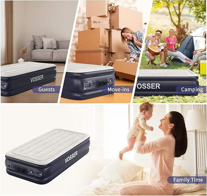 VOSSER Twin XL Air Mattress with Built in Pump Raised,80" Long,Upgraded 18''Inflatable Mattress,Self Inflatable Blow Up Mattress in 2 Mins,Twin Size Air Mattress with Carry Bag for Home,Camping
