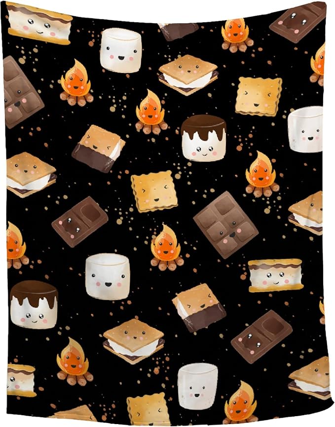 Cute S'Mores Blanket | Ultra Soft Marshmallow Cookie Throw Blanket Gifts for Boys Girls | Roasted Marshmallows Blanket Decor for Couch/Sofa/Travel/Camping All Seasons -40"x50"-Kids/Throw Size