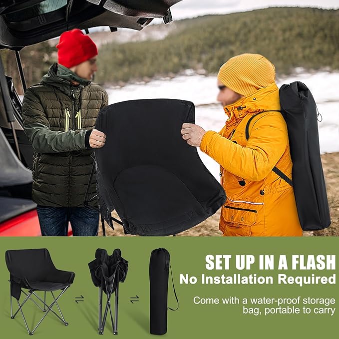 Joyfair Outdoor Camping Chair for Adult, Large Portable Folding Moon Chairs with Carry Bag for Patio Beach, Fishing, Lawn and More Outdoor Sports, 600D Oxford Fabric & Heavy Duty Steel (2, Black)