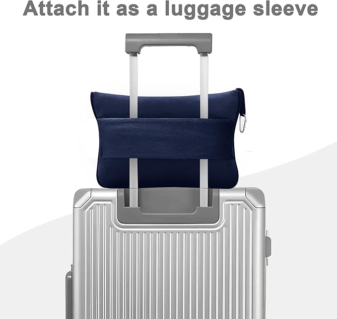 Travel Blanket and Pillow Compact, Premium Soft 2 in 1 Airplane Blanket with Soft Bag Pillowcase,Hand Luggage Sleeve and Backpack Clip (Navy)