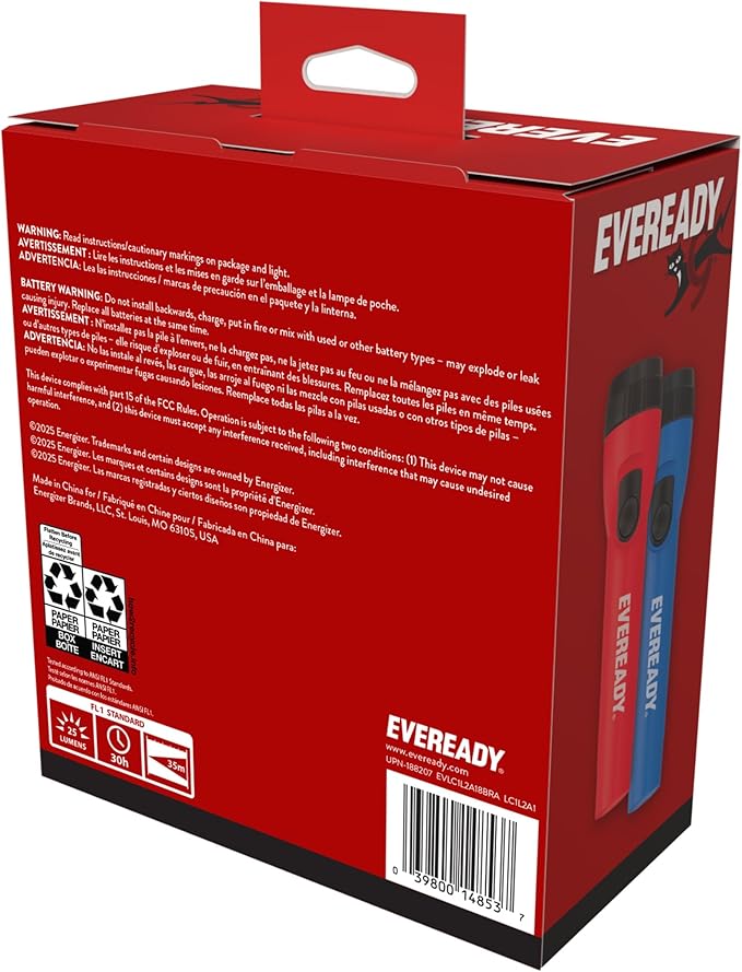 Eveready LED Flashlight Bright Reliable Flashlights for General Purpose, Great for Camping, Car, Emergency Storm Power Outage Handheld Flashlight (Batteries Included)