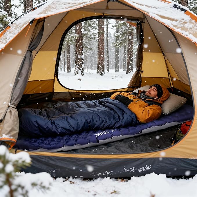 TOBTOS Camping Sleeping Pad with 9.0 R-Value, 4" Thick Inflatable Camping Mattress for All Season, Compact Insulated Sleeping Mat for Backpacking & Hiking (Mummy)