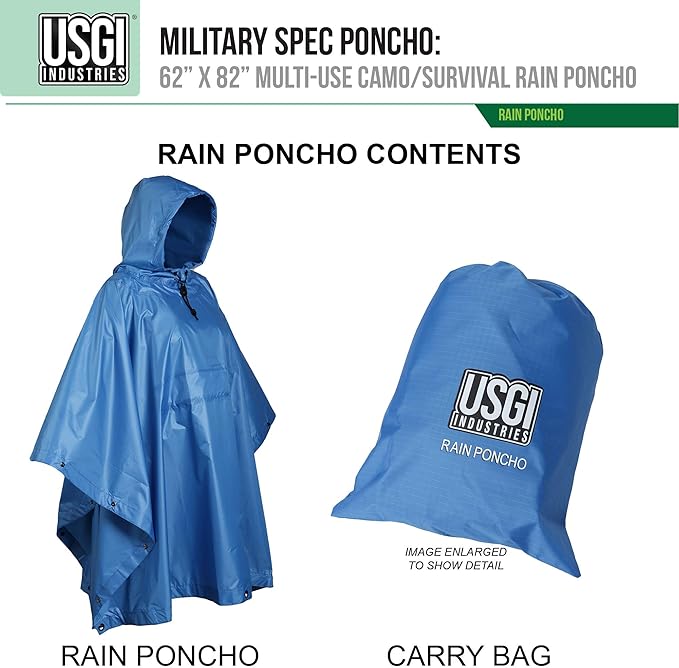 USGI Industries Military Style Poncho Multi Use Rip Stop Camouflage Rain Poncho