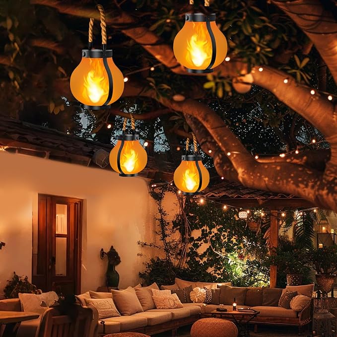 Hompavo Larger Gen2 Solar Lanterns Outdoor, Dual Charging (USB/Solar) & 2-Mode - Waterproof Decorative Hanging/Table Lights for Yard Patio Garden Halloween Christmas Decor, Birthday Gifts for Women, 4