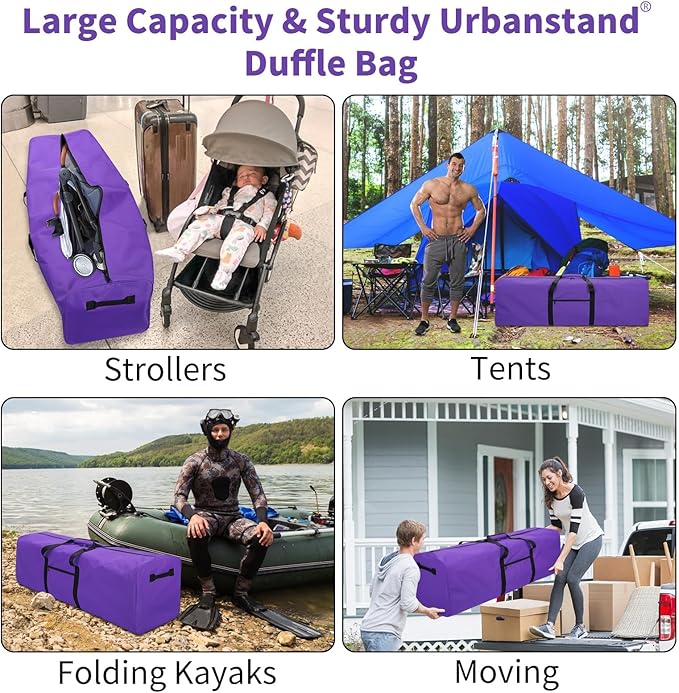 Urbanstand 48 Inch Extra Large Duffle Bag for Travel, Sports Gear Storage Bag with 2-way Lockable Zippers, Long Canvas Duffel Bag for Tent Camping tripod (Purple)